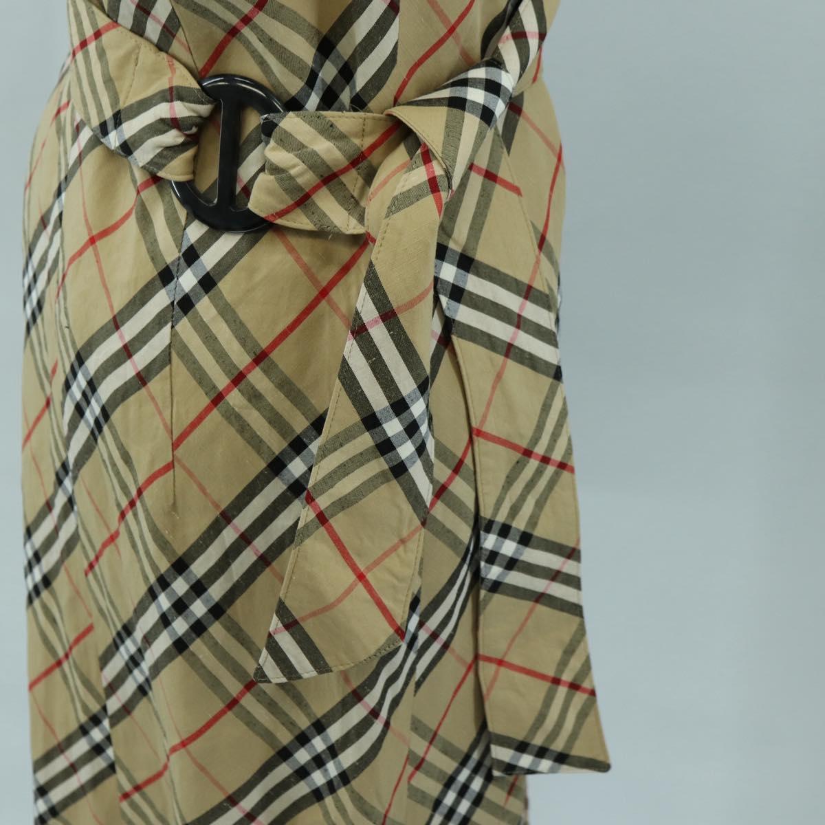 BURBERRY One Piece Nova Check Linen Rayon Beige Auth 179324A
