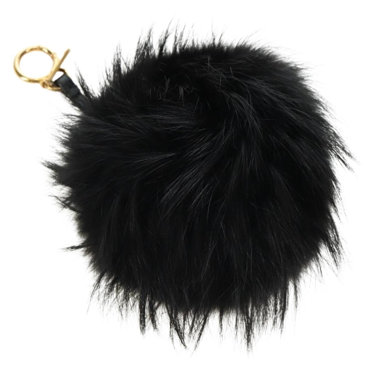 FENDI Bag bugs Key Holder Fur Black Auth 179326M