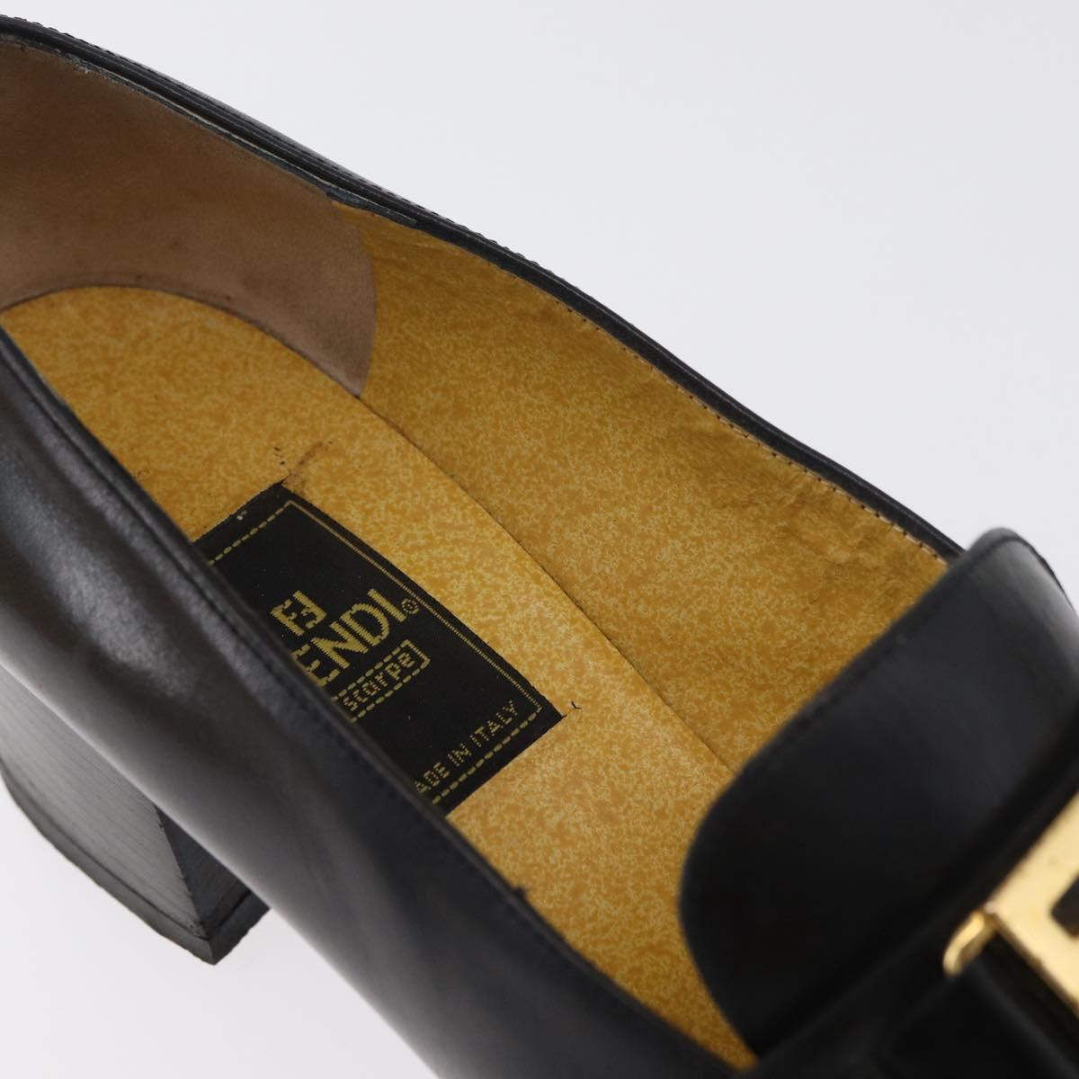 FENDI Loafers Leather 36 1/2 Black Auth 179329