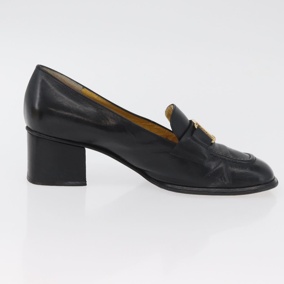 FENDI Loafers Leather 36 1/2 Black Auth 179329