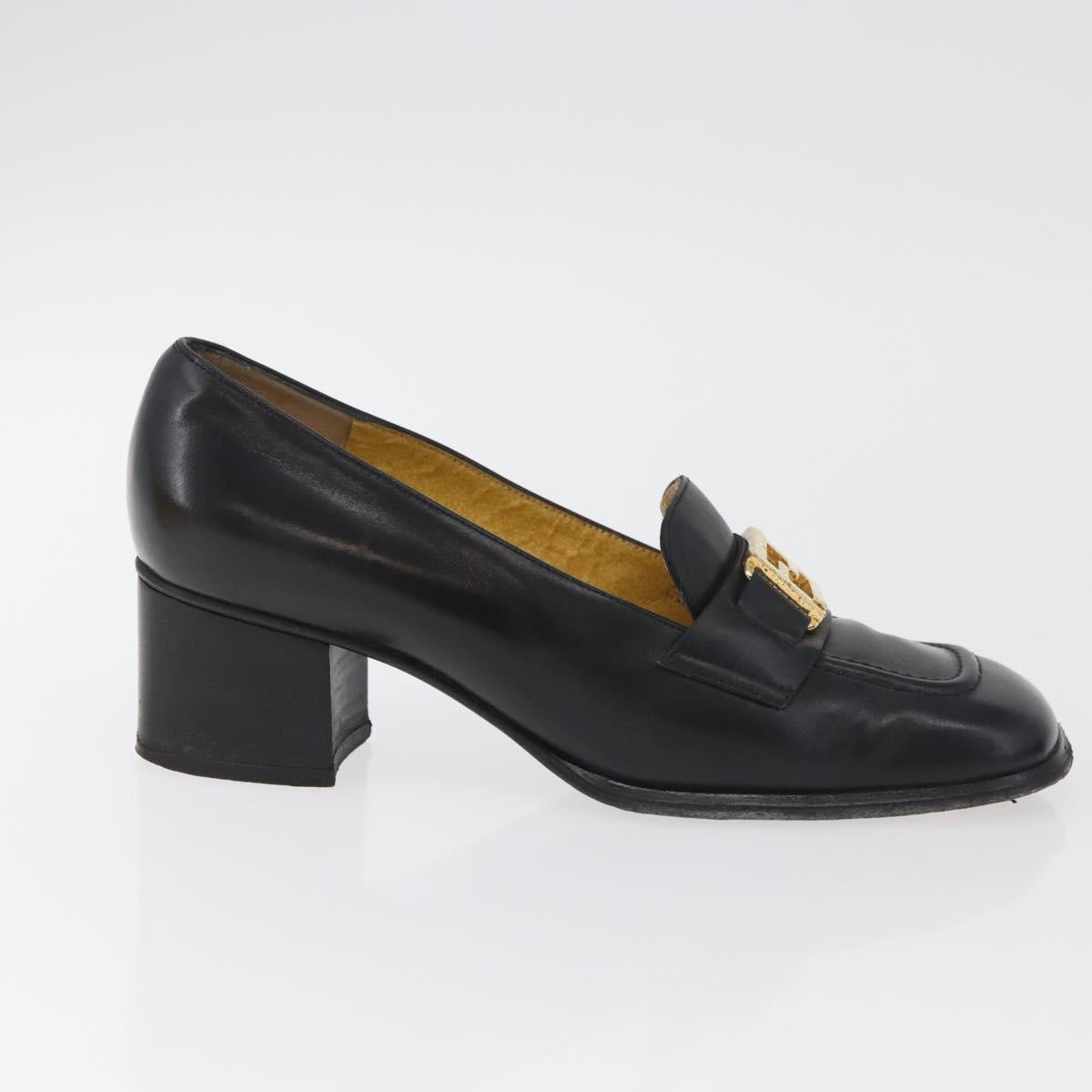 FENDI Loafers Leather 36 1/2 Black Auth 179329