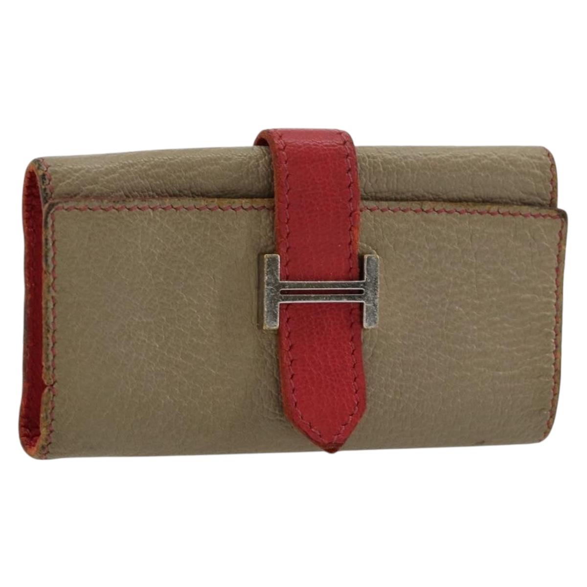 HERMES Baan Key Case Leather Beige Auth 179332
