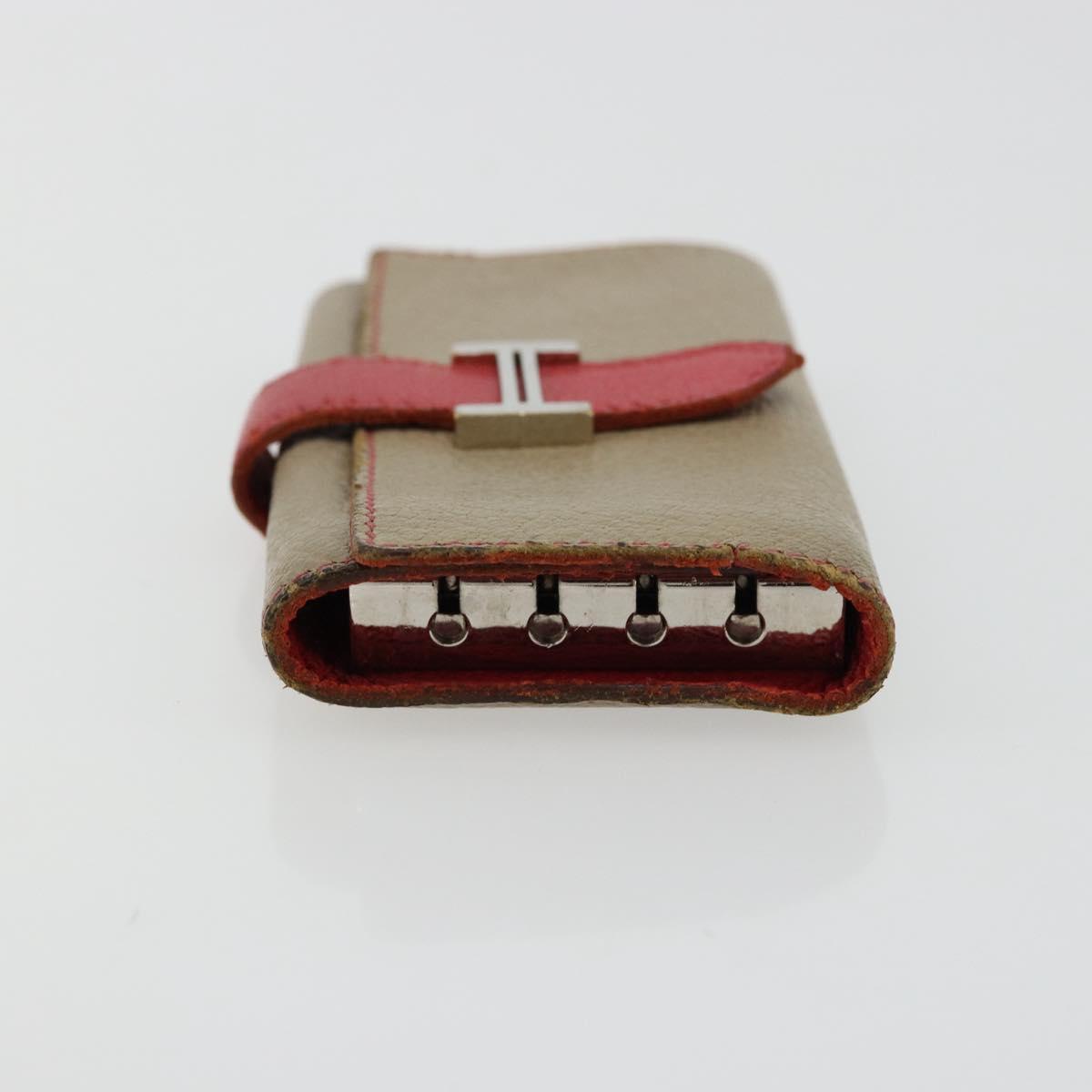 HERMES Baan Key Case Leather Beige Auth 179332