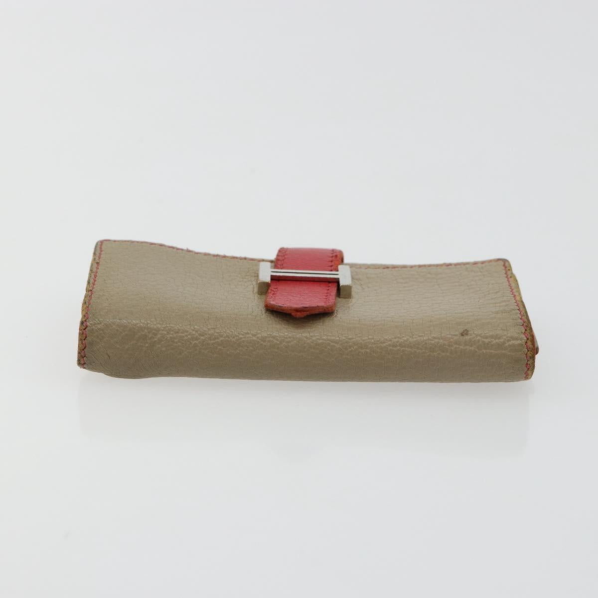 HERMES Baan Key Case Leather Beige Auth 179332