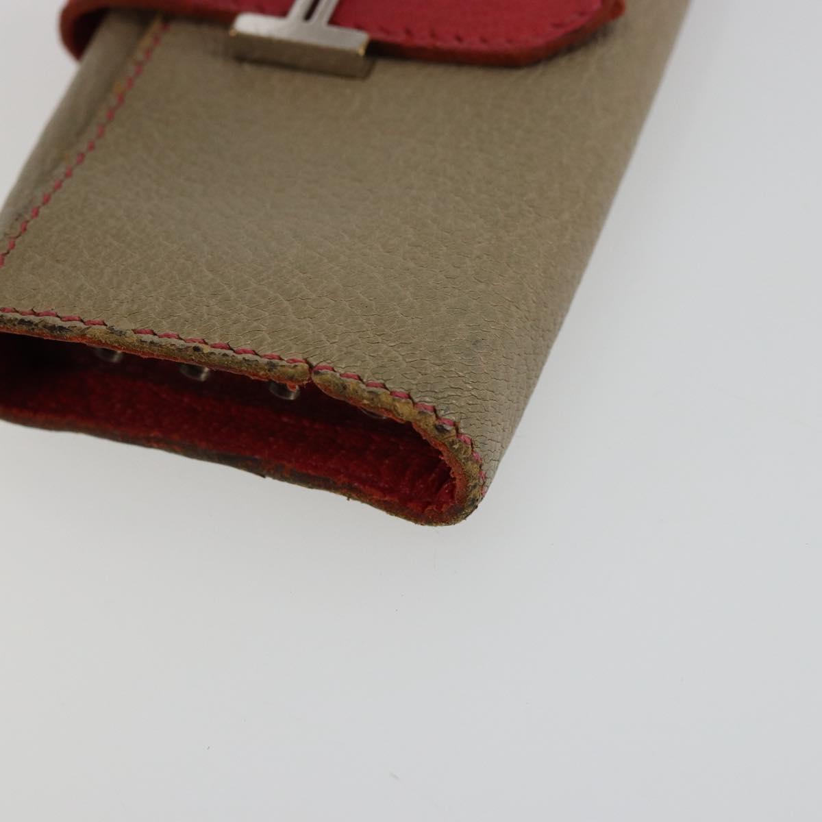 HERMES Baan Key Case Leather Beige Auth 179332