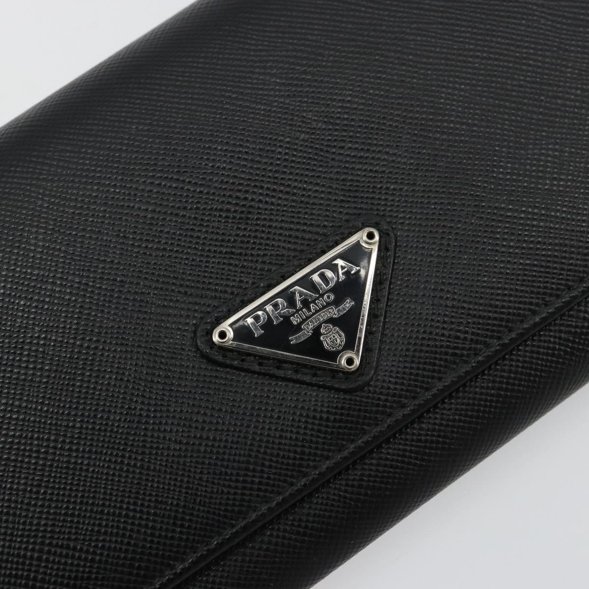 PRADA Long Wallet Safiano leather Black Silver Auth 179333A