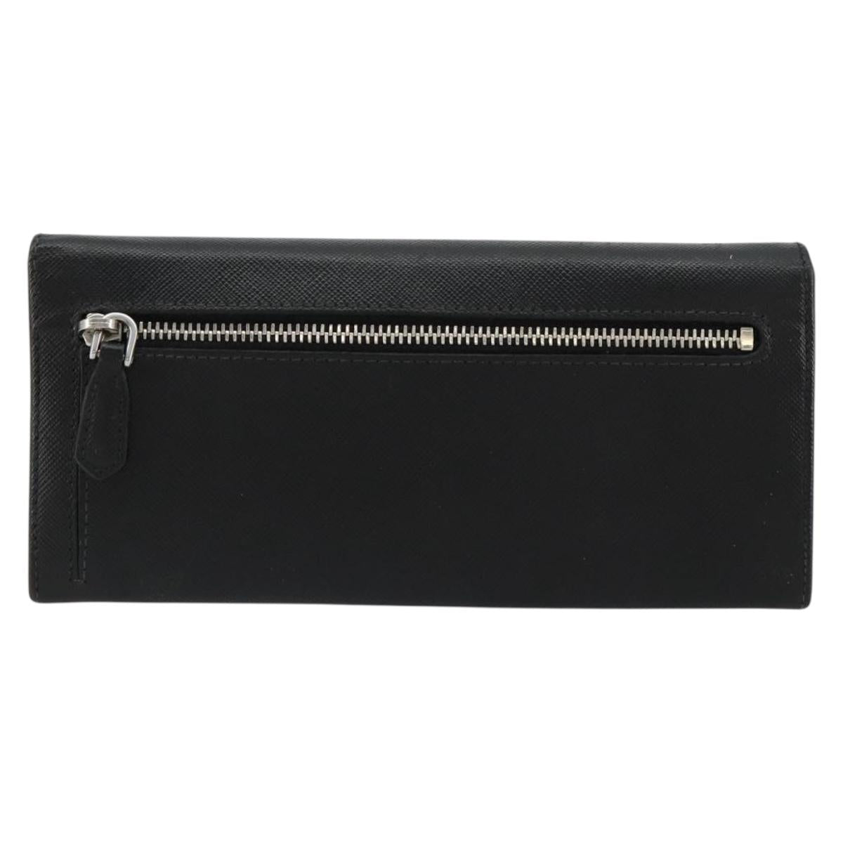 PRADA Long Wallet Safiano leather Black Silver Auth 179333A