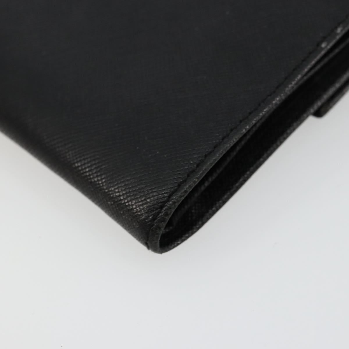 PRADA Wallet Safiano leather Black Silver Auth 179334A