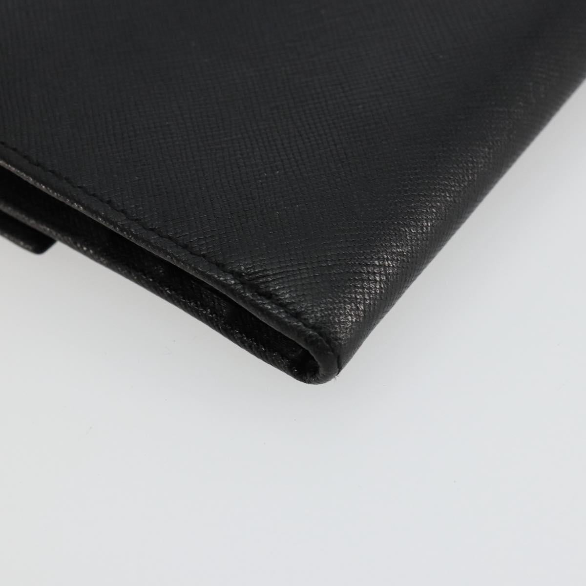 PRADA Wallet Safiano leather Black Silver Auth 179334A