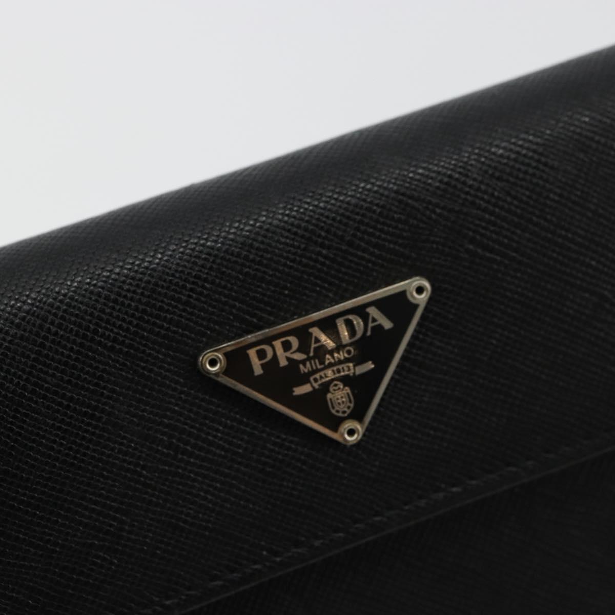 PRADA Wallet Safiano leather Black Silver Auth 179334A