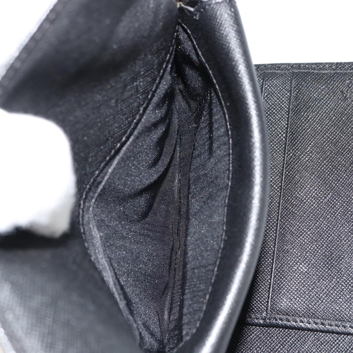 PRADA Wallet Safiano leather Black Silver Auth 179334A