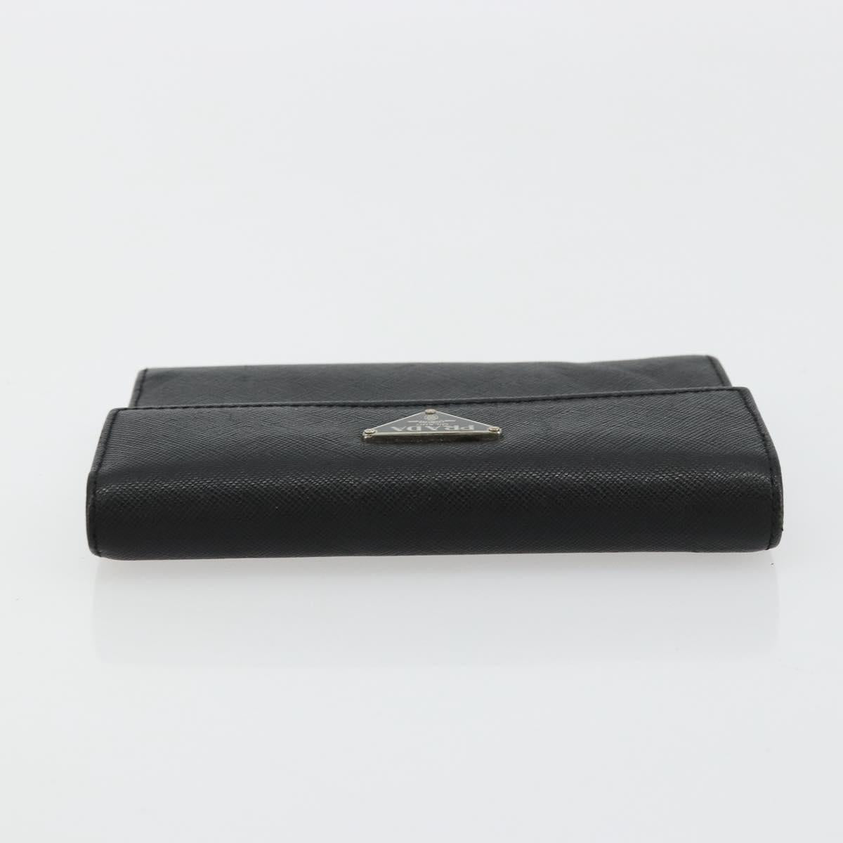 PRADA Wallet Safiano leather Black Silver Auth 179334A