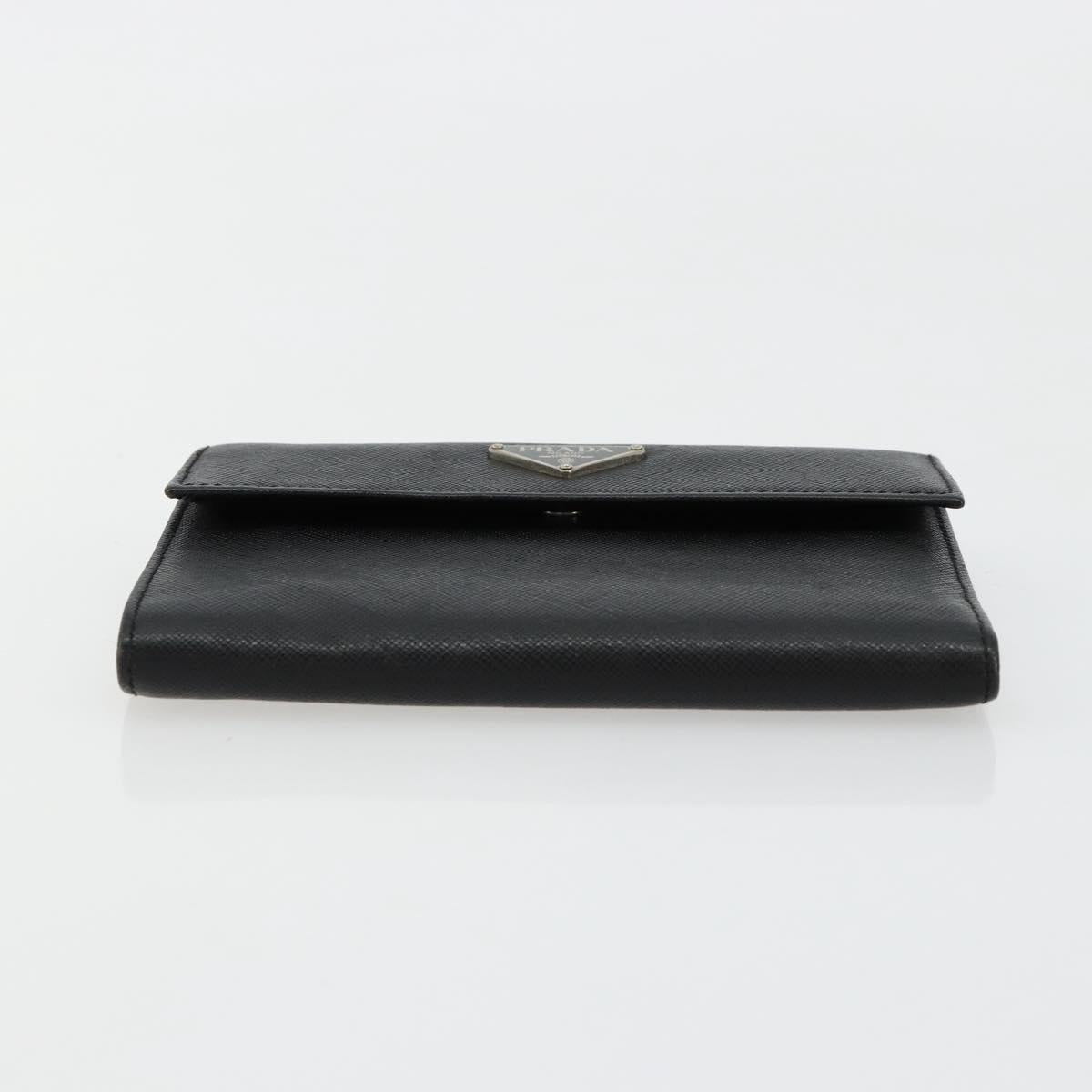 PRADA Wallet Safiano leather Black Silver Auth 179334A