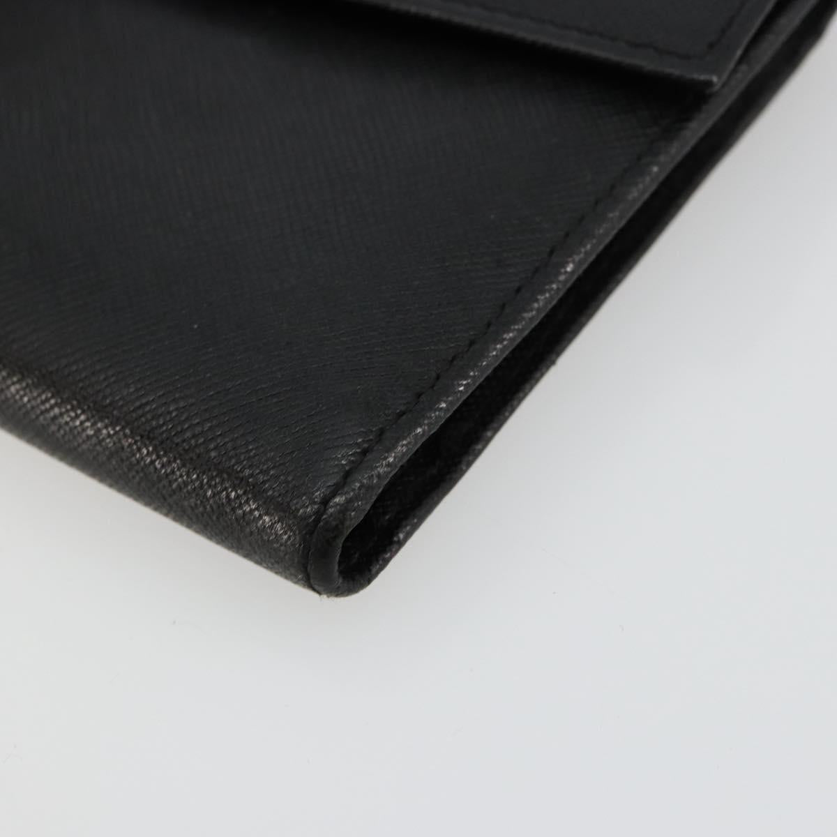 PRADA Wallet Safiano leather Black Silver Auth 179334A