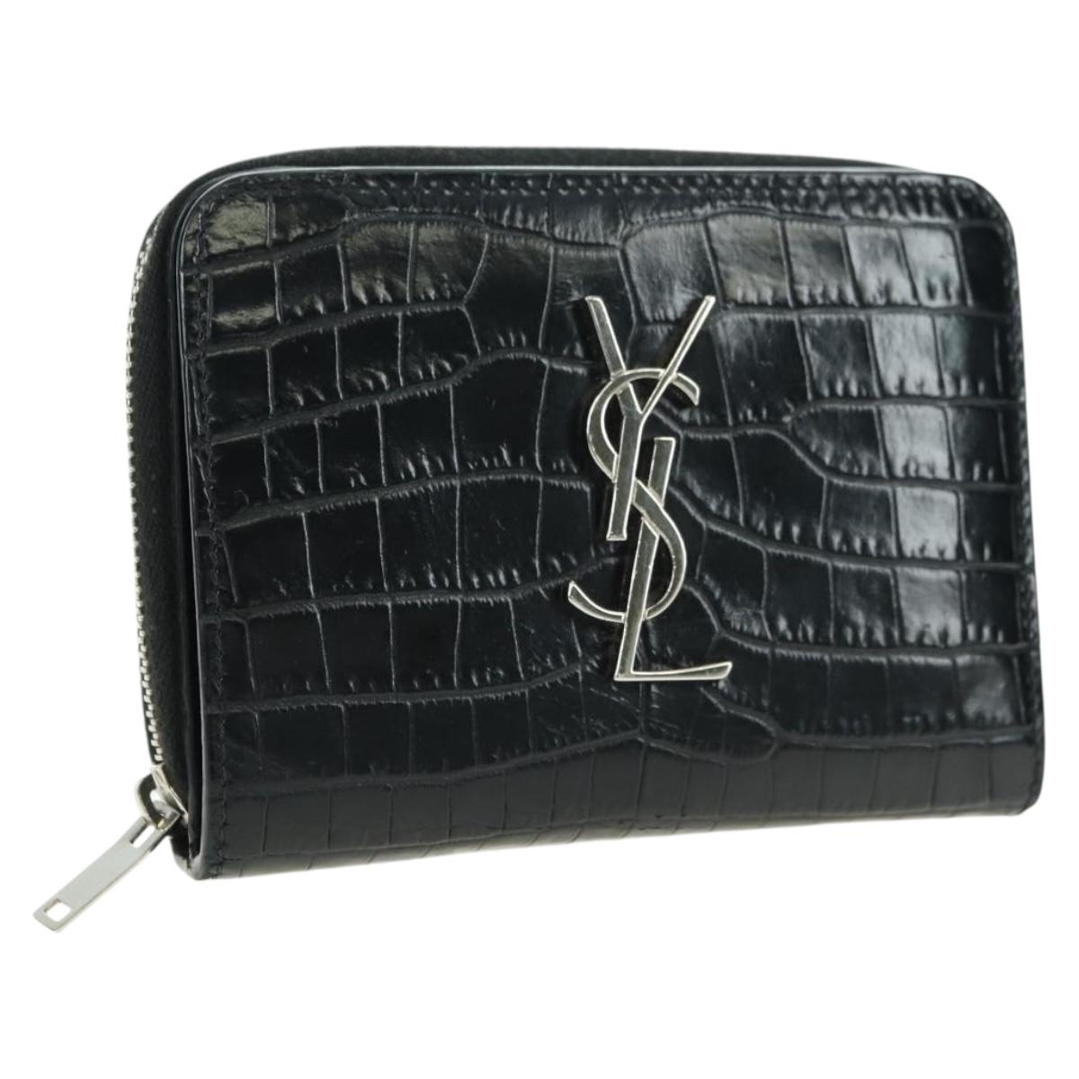 SAINT LAURENT Cassandra Compact Wallet Croco Embossing Black Auth 179335M