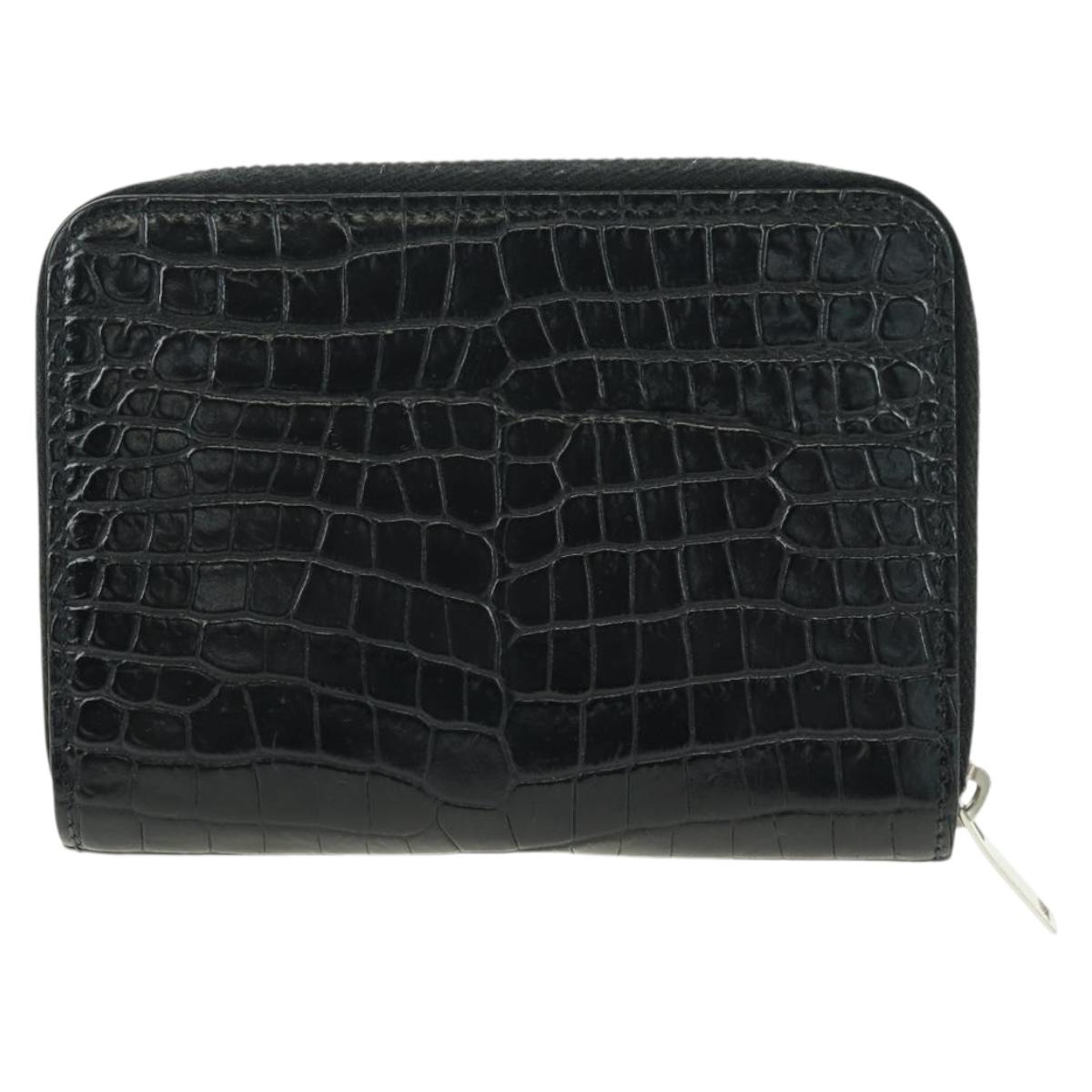 SAINT LAURENT Cassandra Compact Wallet Croco Embossing Black Auth 179335M