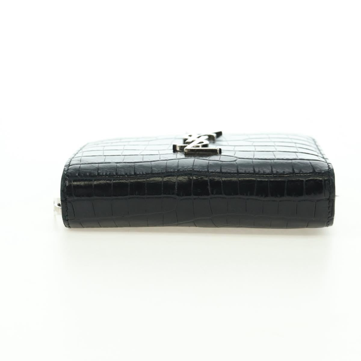 SAINT LAURENT Cassandra Compact Wallet Croco Embossing Black Auth 179335M