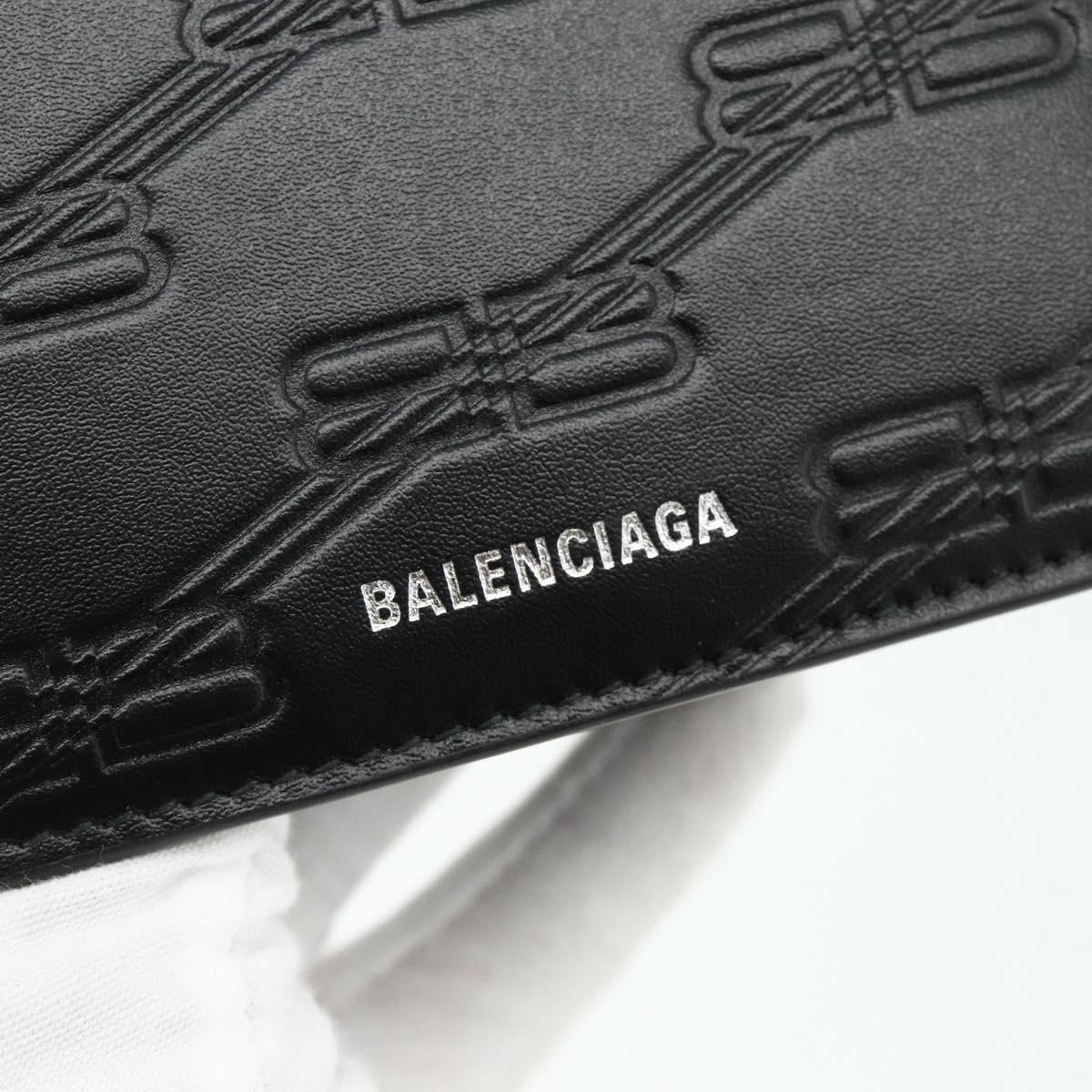 BALENCIAGA Compact Wallet Leather Black 721940 Auth 179338A