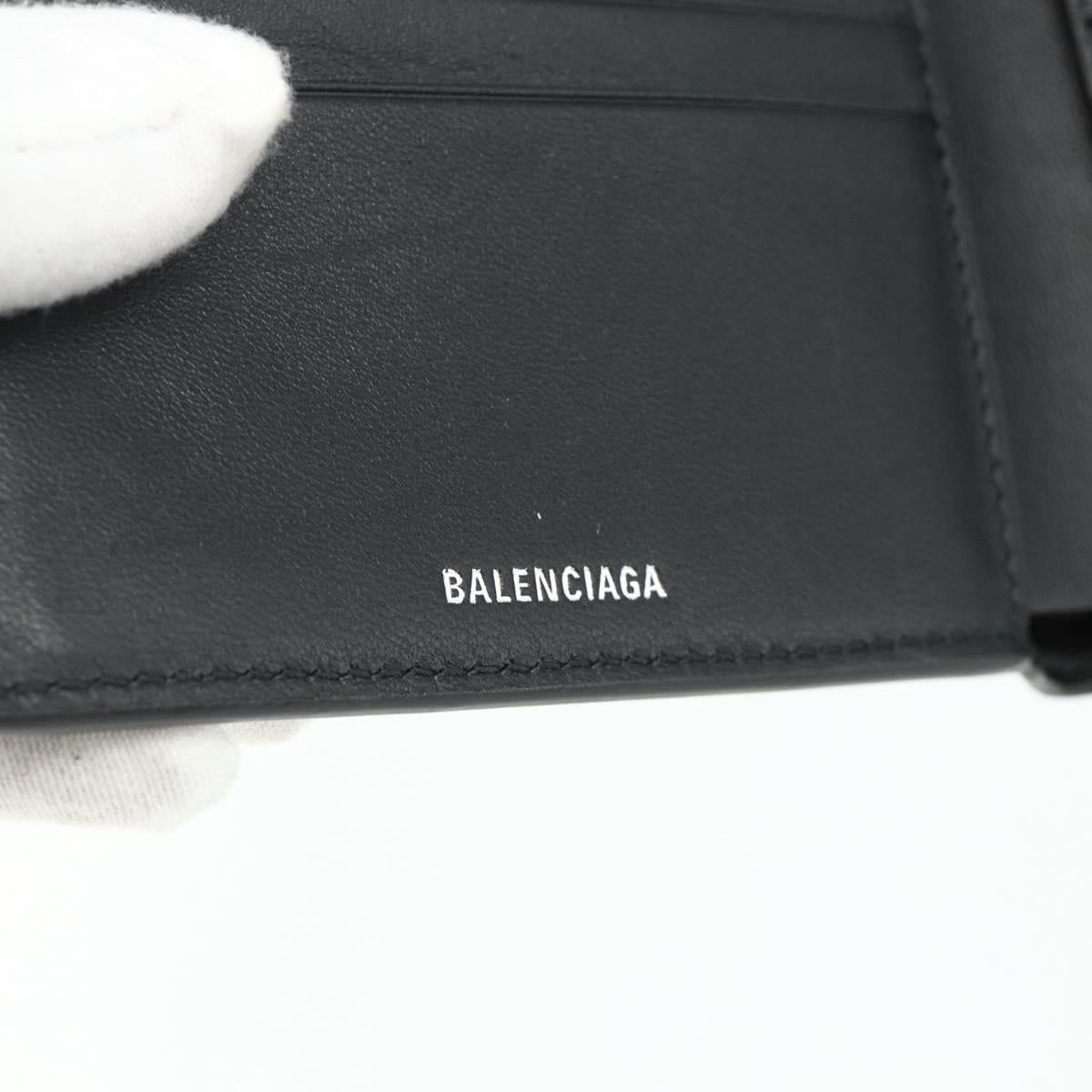 BALENCIAGA Compact Wallet Leather Black 721940 Auth 179338A