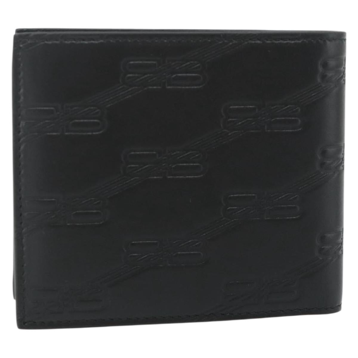 BALENCIAGA Compact Wallet Leather Black 721940 Auth 179338A
