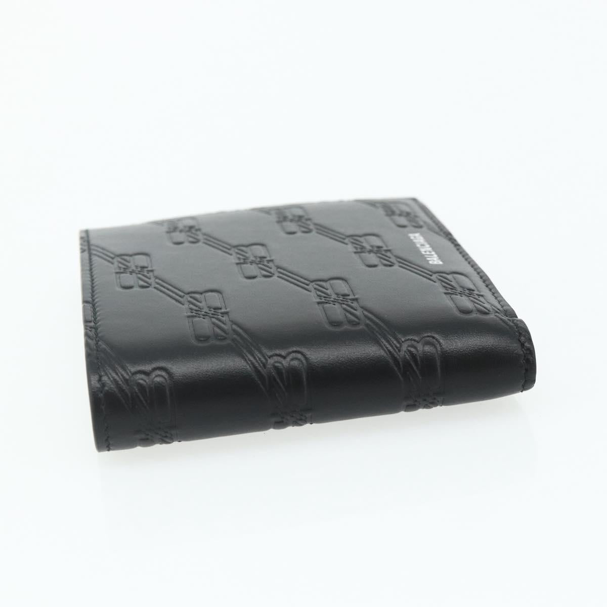 BALENCIAGA Compact Wallet Leather Black 721940 Auth 179338A