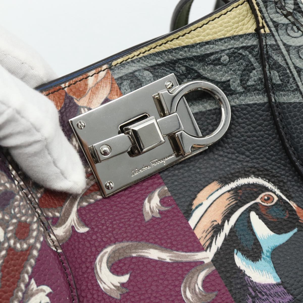 Salvatore Ferragamo Gancini Tote Bag Leather Multicolor Silver Auth 179348A