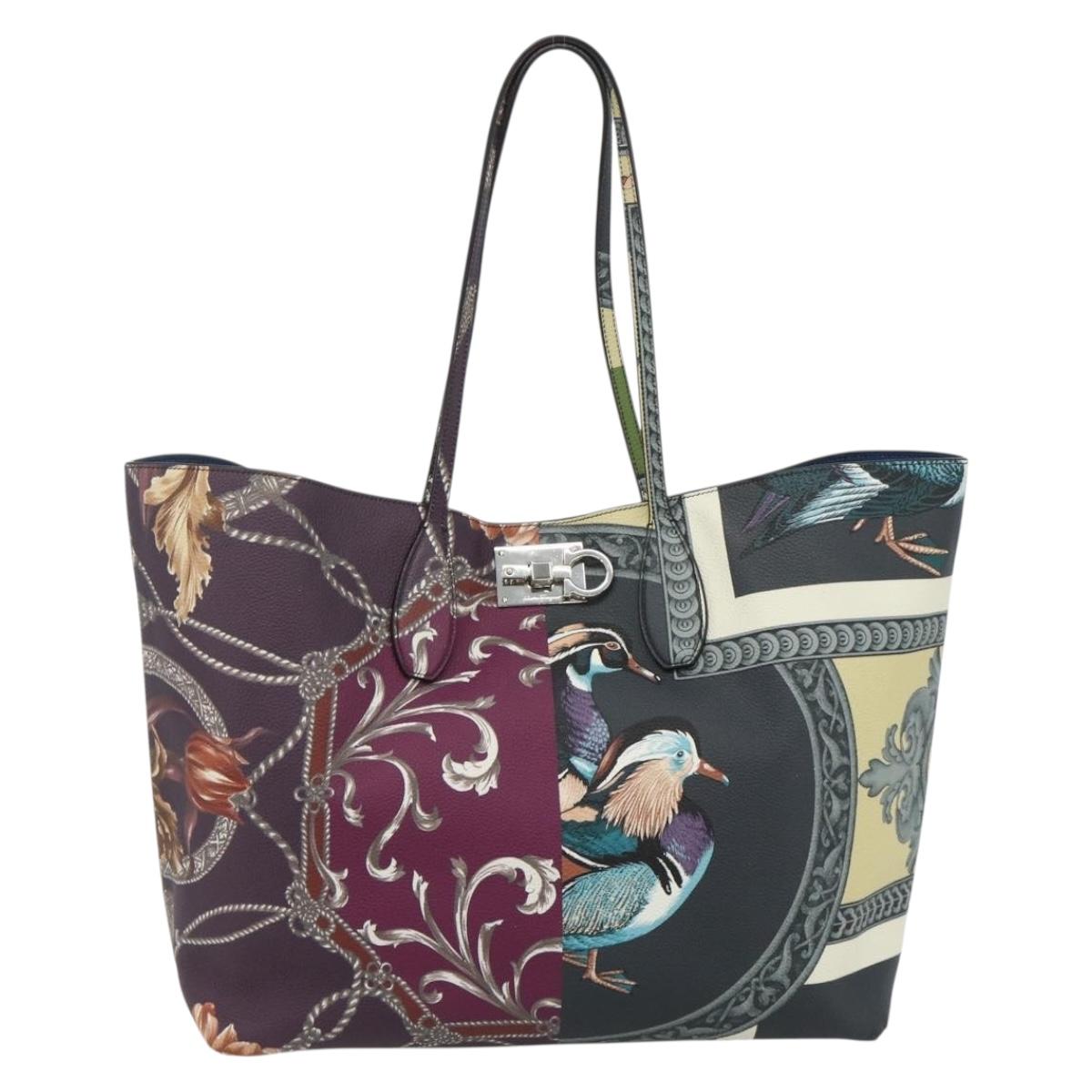 Salvatore Ferragamo Gancini Tote Bag Leather Multicolor Silver Auth 179348A