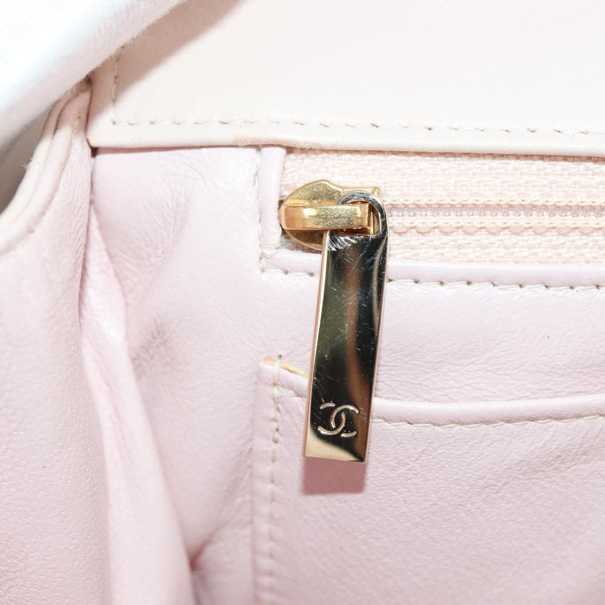 CHANEL Choco Bar Icon Chain Shoulder Bag Lamb Skin Gold Pink CC Auth 179351SV