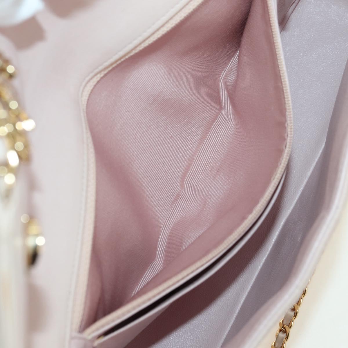 CHANEL Choco Bar Icon Chain Shoulder Bag Lamb Skin Gold Pink CC Auth 179351SV