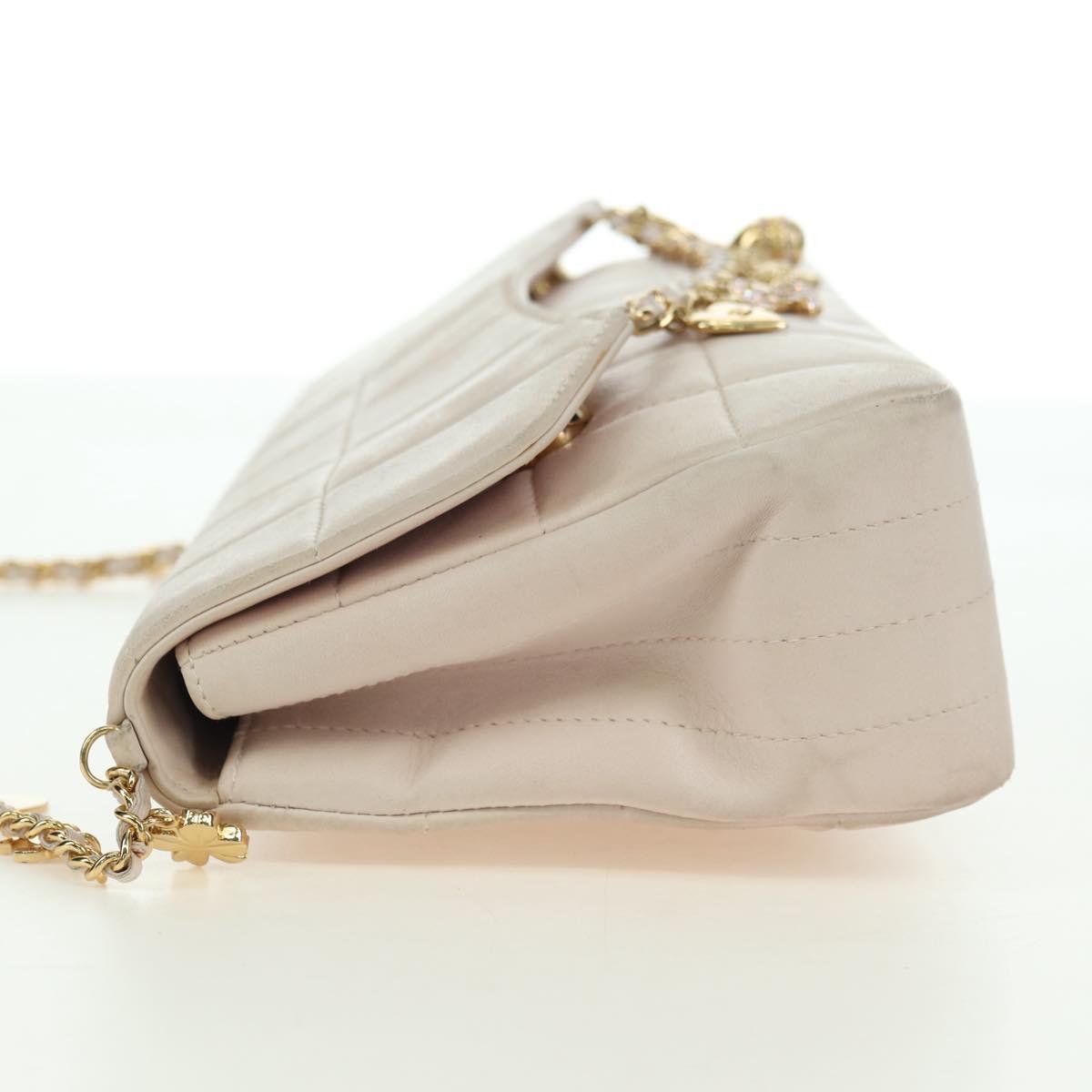 CHANEL Choco Bar Icon Chain Shoulder Bag Lamb Skin Gold Pink CC Auth 179351SV