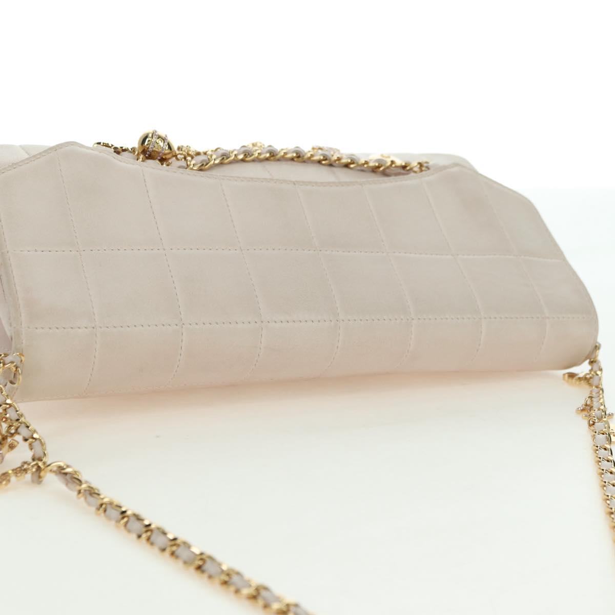 CHANEL Choco Bar Icon Chain Shoulder Bag Lamb Skin Gold Pink CC Auth 179351SV