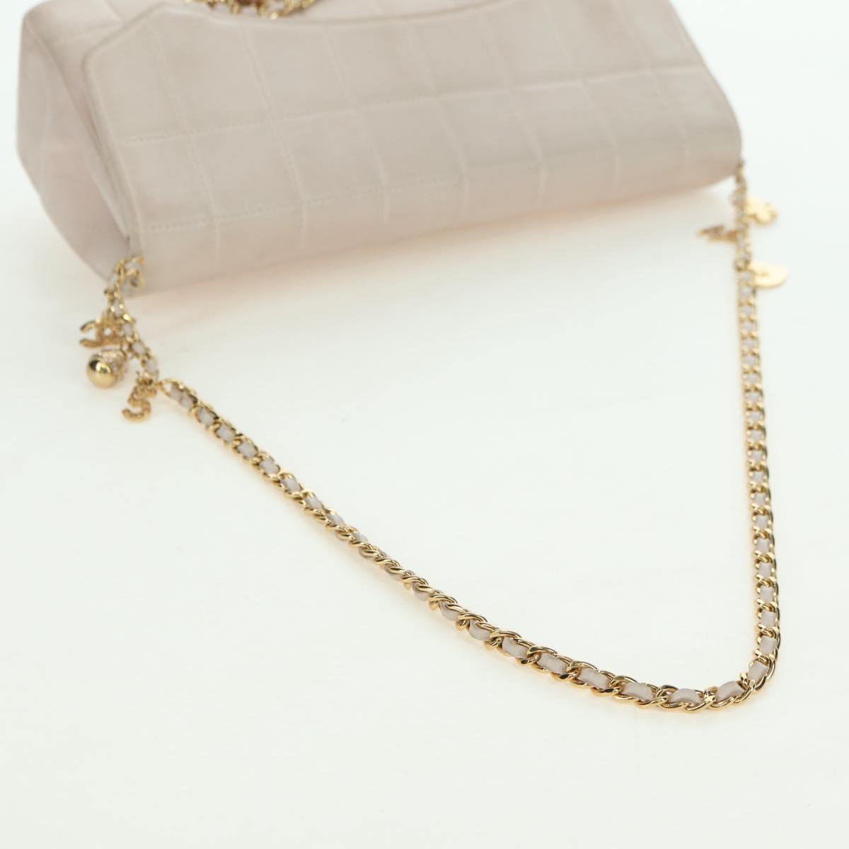 CHANEL Choco Bar Icon Chain Shoulder Bag Lamb Skin Gold Pink CC Auth 179351SV