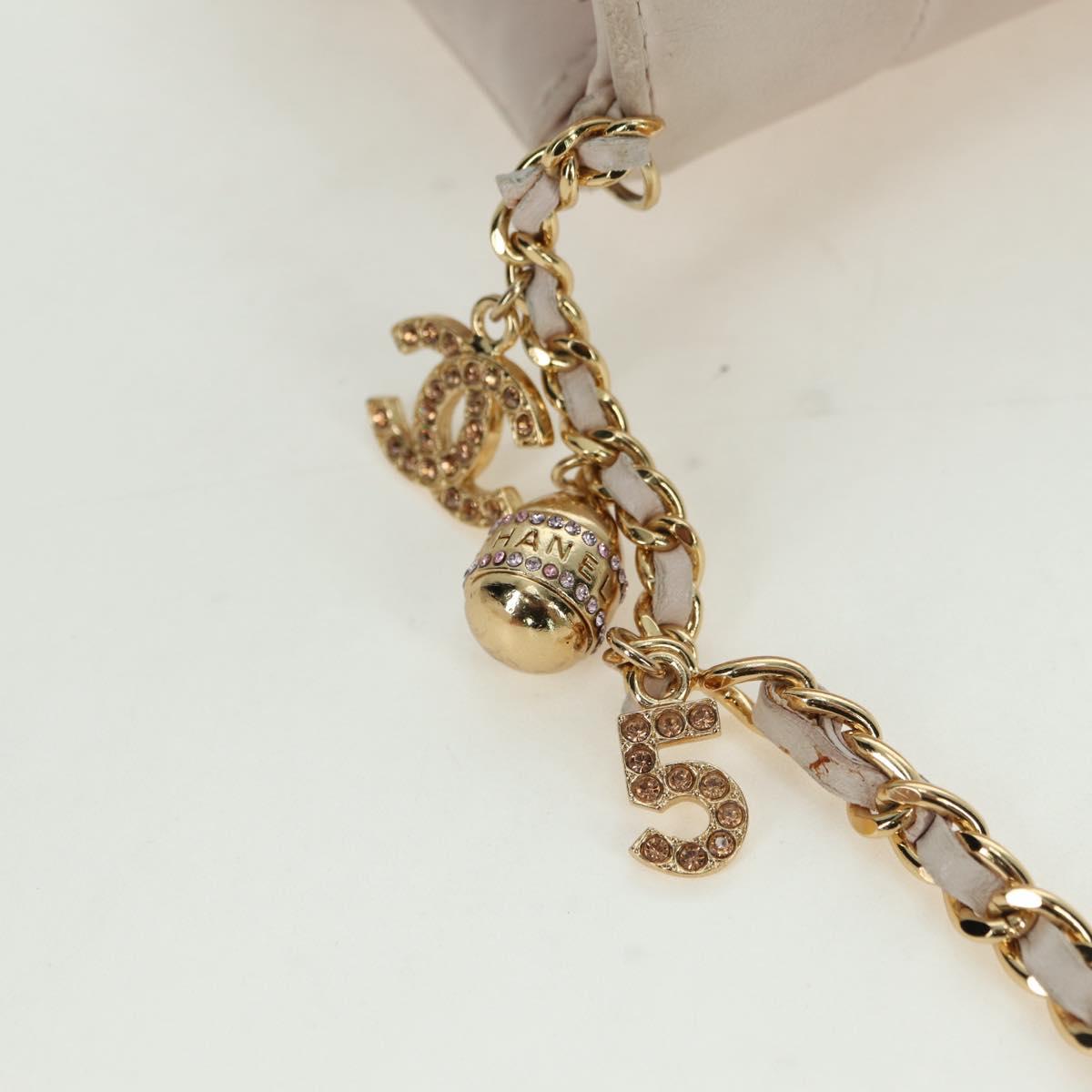 CHANEL Choco Bar Icon Chain Shoulder Bag Lamb Skin Gold Pink CC Auth 179351SV