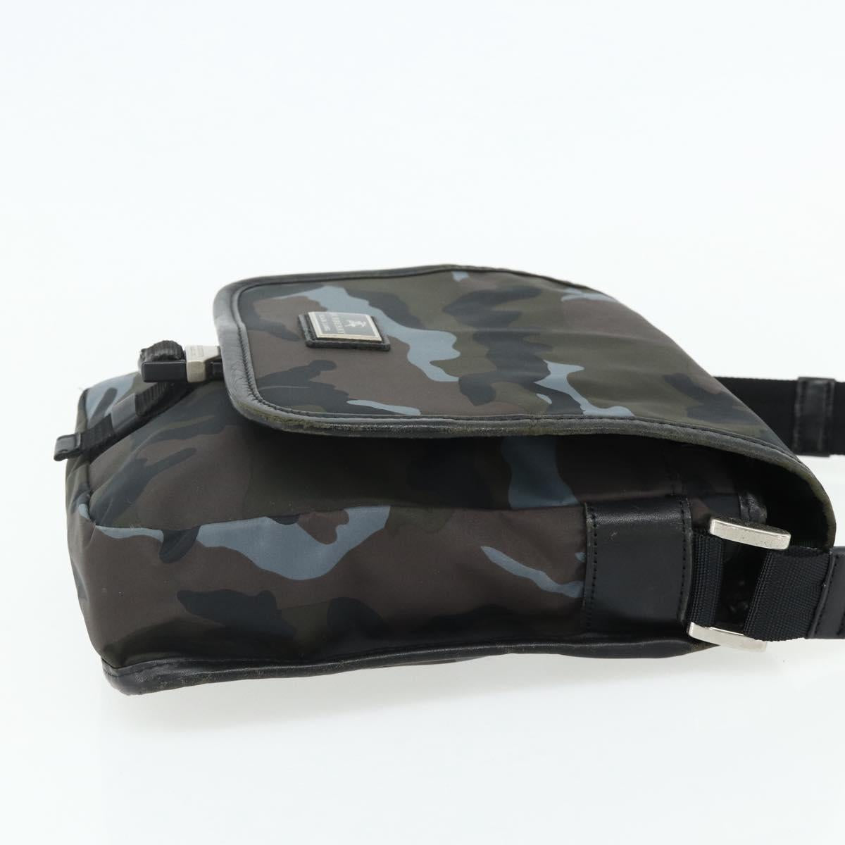 BURBERRY Black label Shoulder Bag Nylon Blue Silver Auth 179352A
