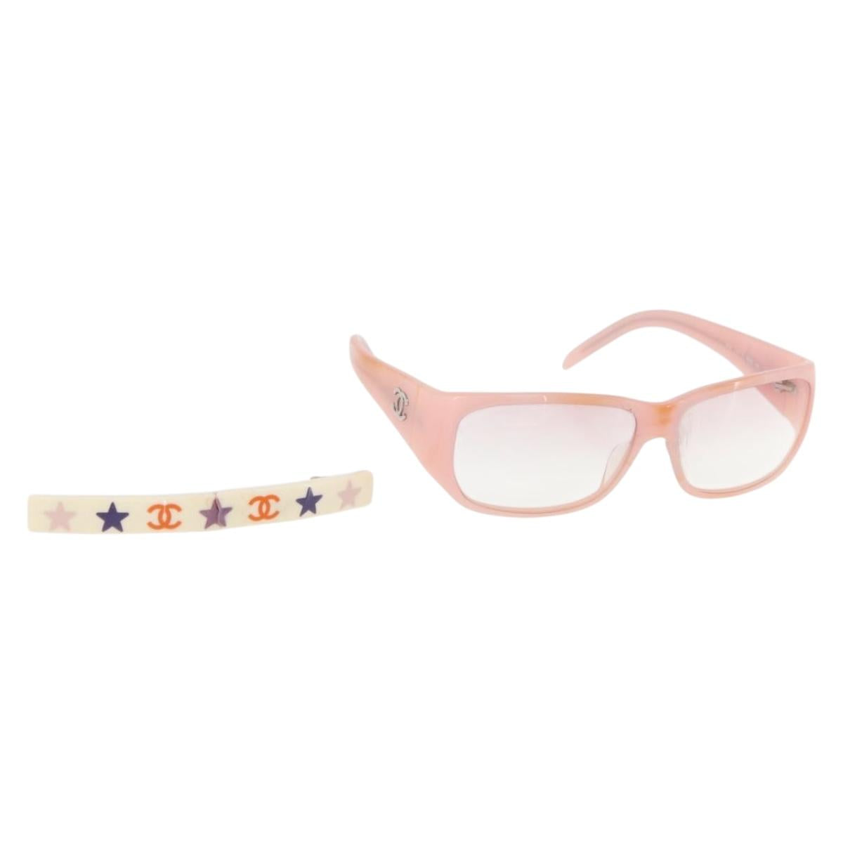 CHANEL Sunglasses metal 2 Set Pink White CC Auth 179360