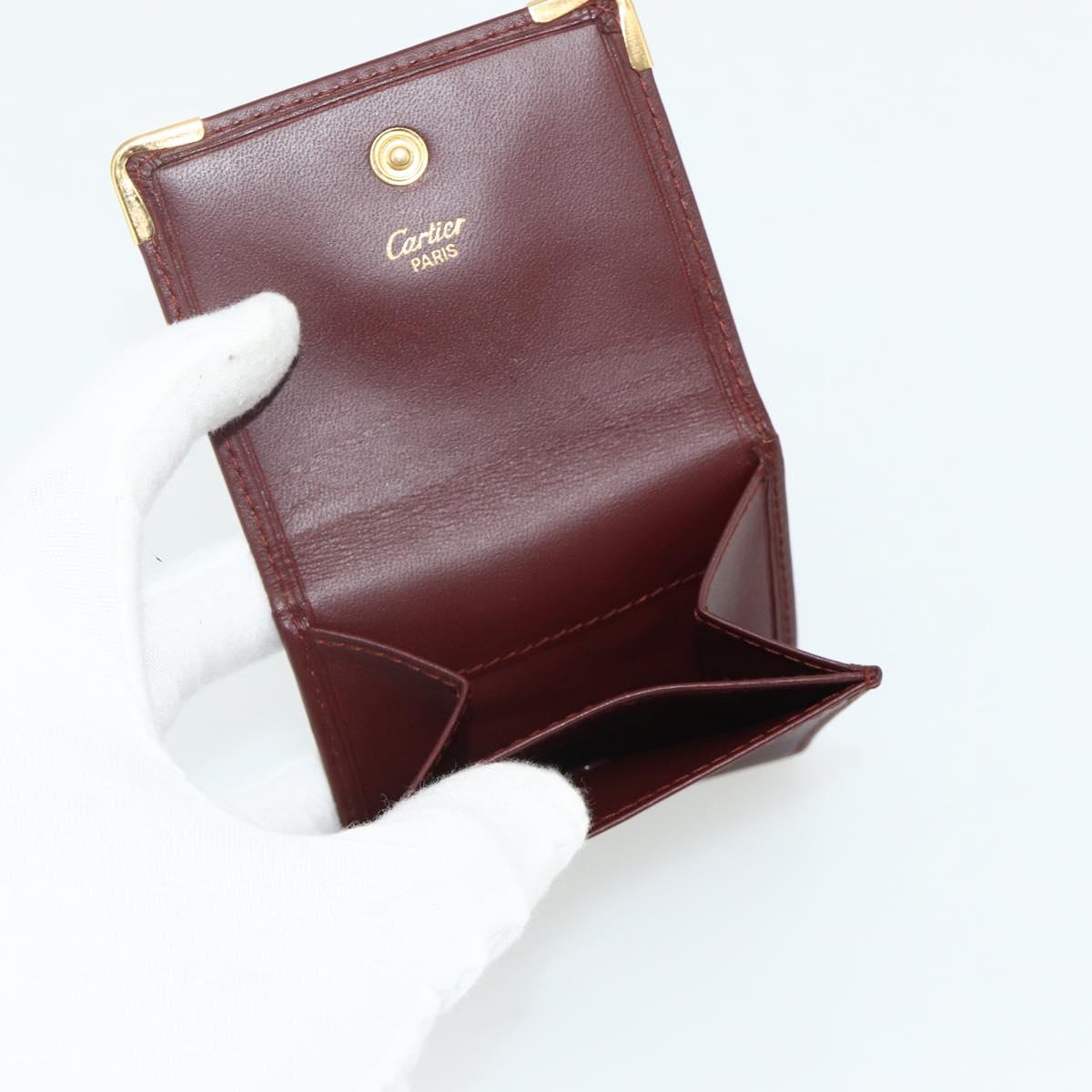 CARTIER Must Line Coin Purse Leather Bordeaux Gold Auth 179363A