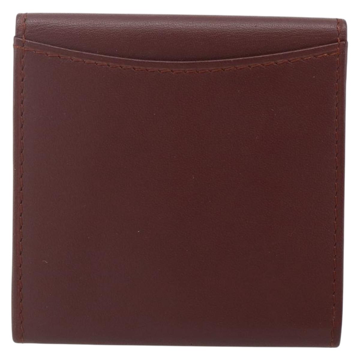 CARTIER Must Line Coin Purse Leather Bordeaux Gold Auth 179363A
