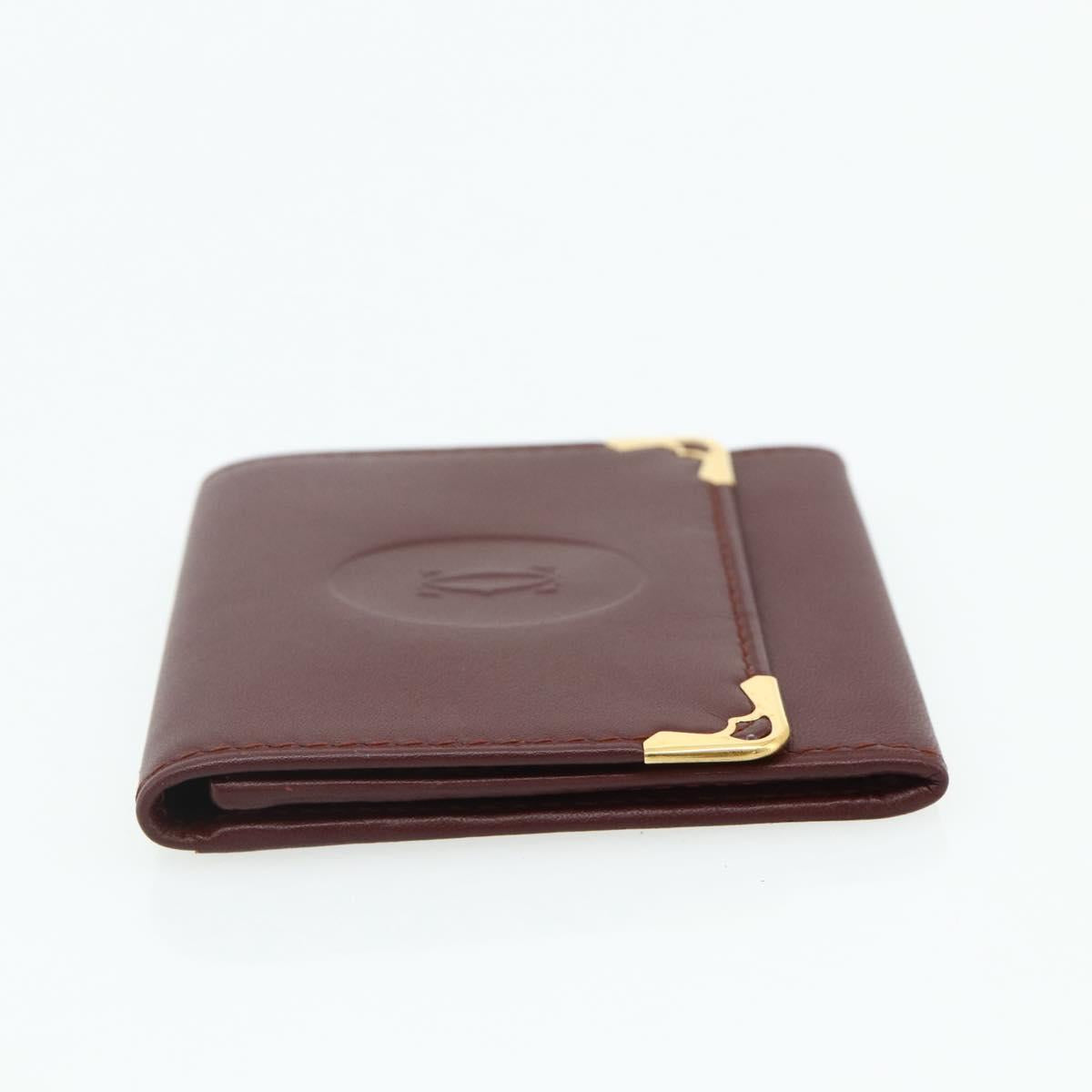 CARTIER Must Line Coin Purse Leather Bordeaux Gold Auth 179363A