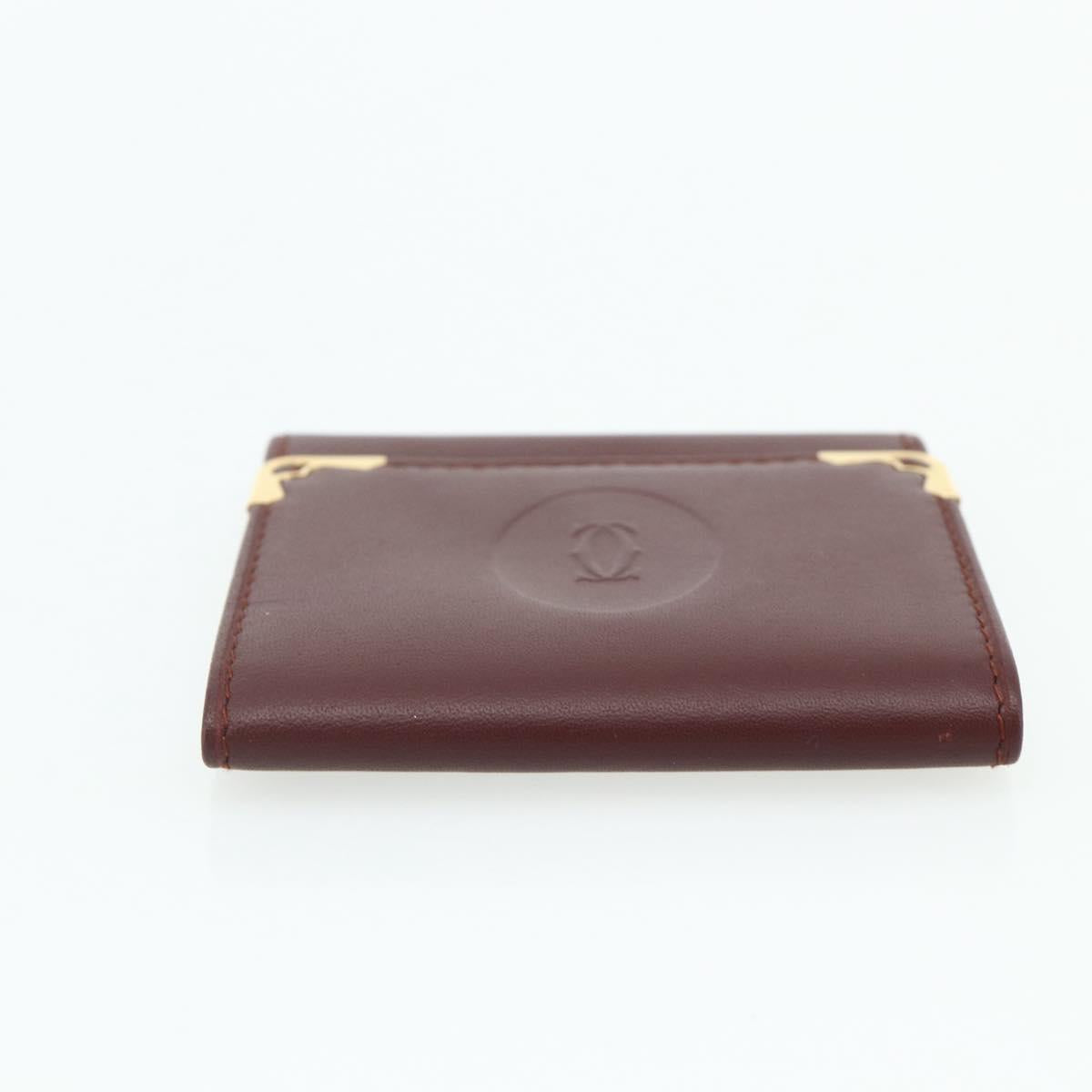 CARTIER Must Line Coin Purse Leather Bordeaux Gold Auth 179363A