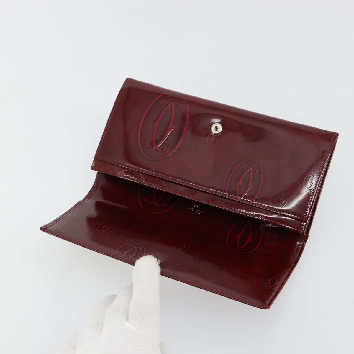 CARTIER Happy Birthday Long Wallet Patent leather Red Silver Auth 179364