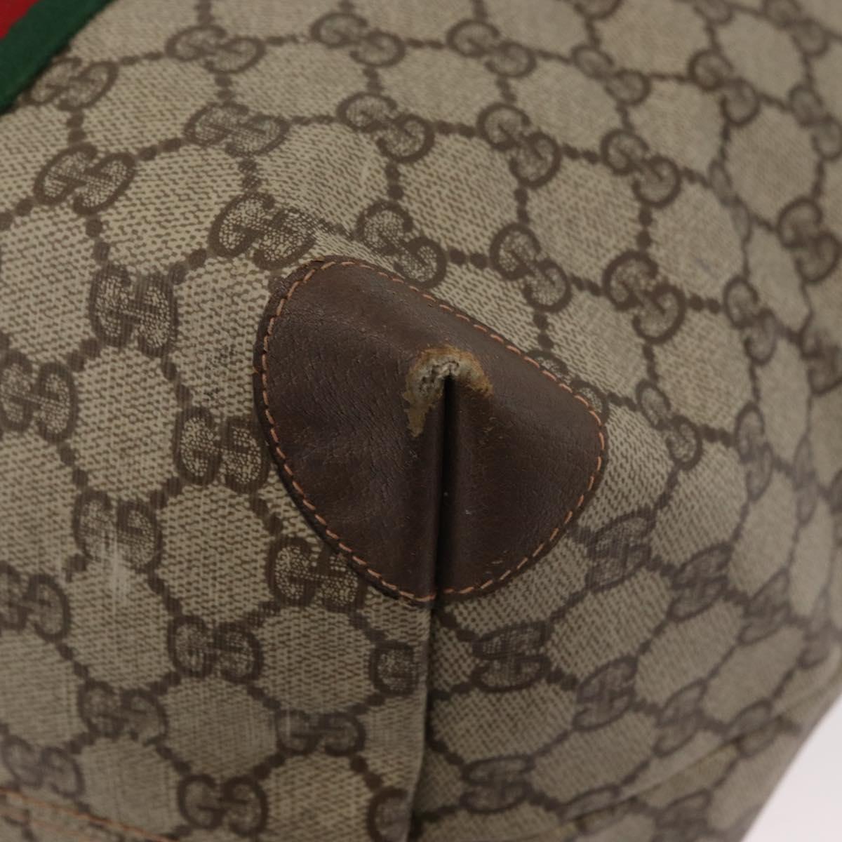 GUCCI GG Supreme Web Sherry Line Boston Bag PVC Beige Red 156 19 012 Auth 179370