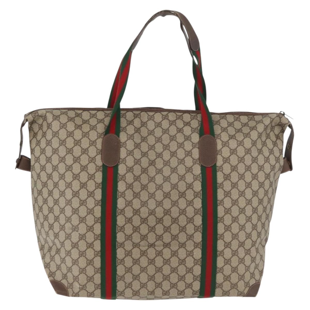 GUCCI GG Supreme Web Sherry Line Boston Bag PVC Beige Red 156 19 012 Auth 179370