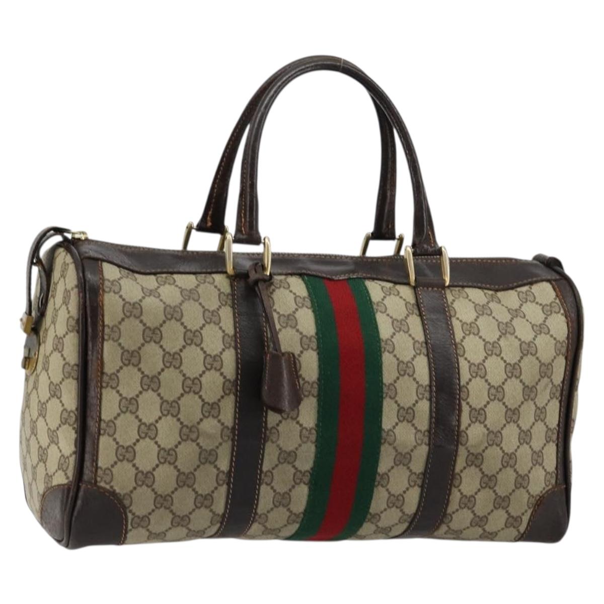GUCCI GG Supreme Web Sherry Line Hand Bag PVC Beige Gold Auth 179372