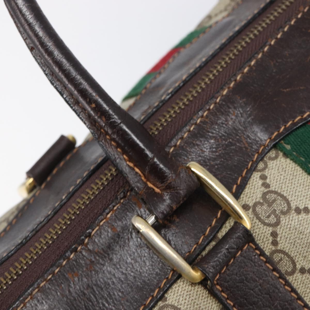 GUCCI GG Supreme Web Sherry Line Hand Bag PVC Beige Gold Auth 179372