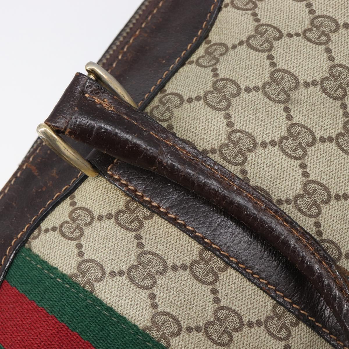 GUCCI GG Supreme Web Sherry Line Hand Bag PVC Beige Gold Auth 179372