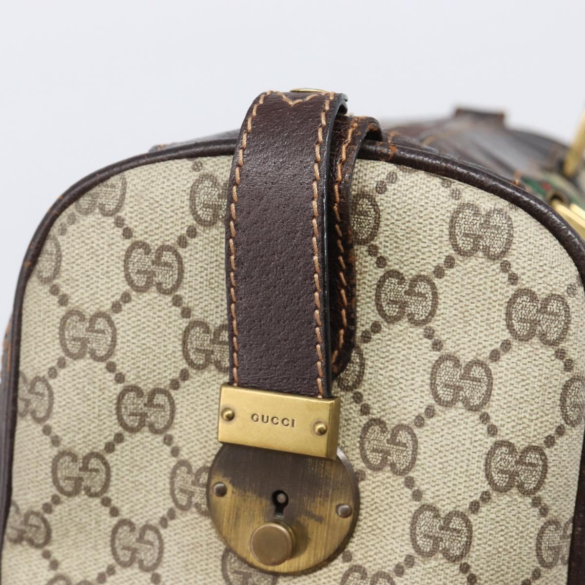GUCCI GG Supreme Web Sherry Line Hand Bag PVC Beige Gold Auth 179372