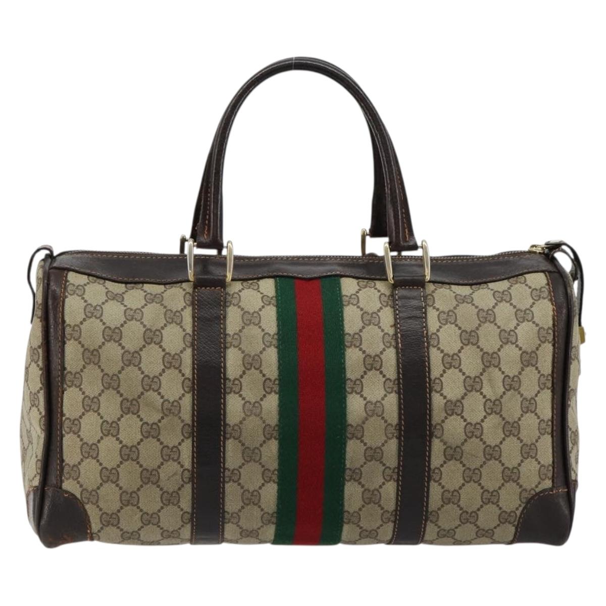 GUCCI GG Supreme Web Sherry Line Hand Bag PVC Beige Gold Auth 179372