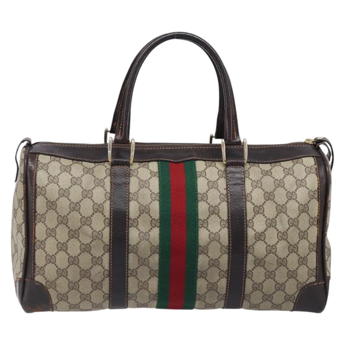 GUCCI GG Supreme Web Sherry Line Hand Bag PVC Beige Gold Auth 179372