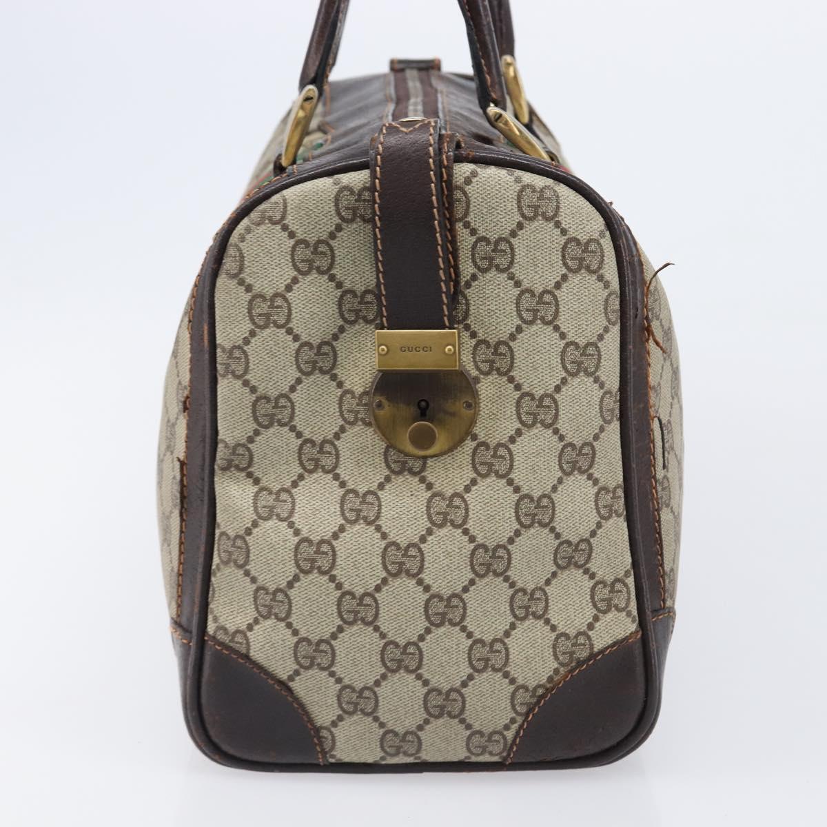 GUCCI GG Supreme Web Sherry Line Hand Bag PVC Beige Gold Auth 179372