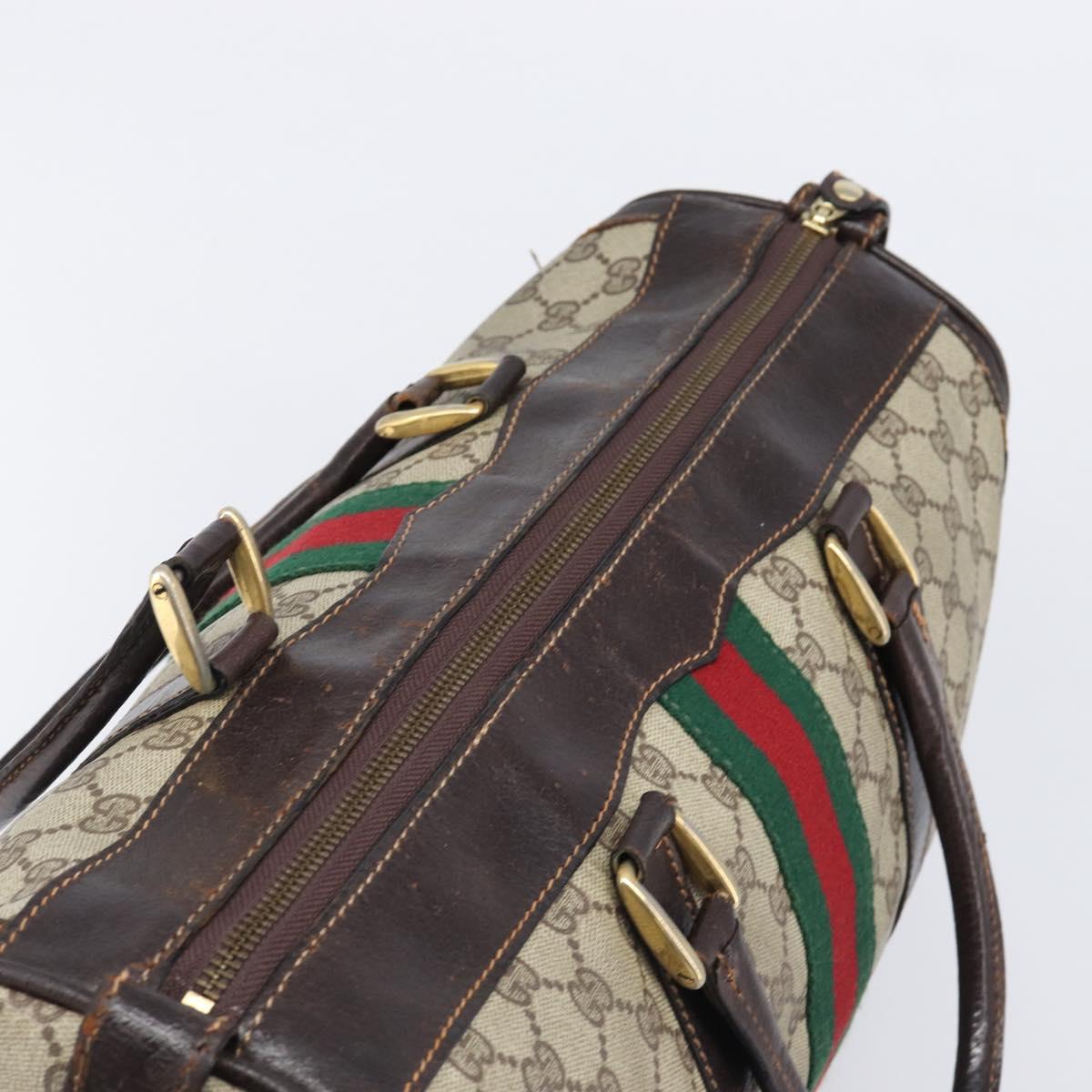 GUCCI GG Supreme Web Sherry Line Hand Bag PVC Beige Gold Auth 179372